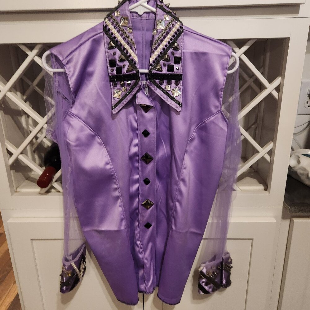 One of a kind, hand made Western horseshow shirt  Size Large with hidden zipper